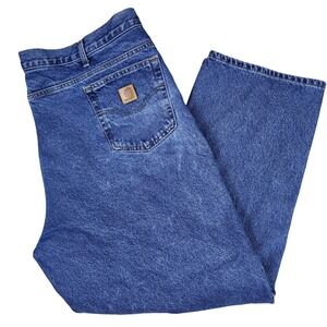 Carhartt Jeans Men 46x30 Blue Flannel Lined Relaxed Fit Denim B172 DST Workwear